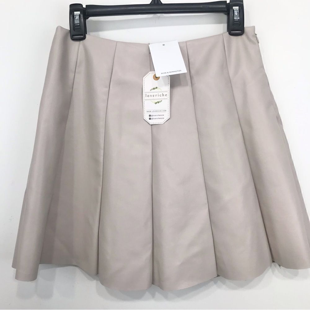 Love Riche Light Taupe Tan Faux Leather Skater Mini Skirt NEW - Picture 1 of 16